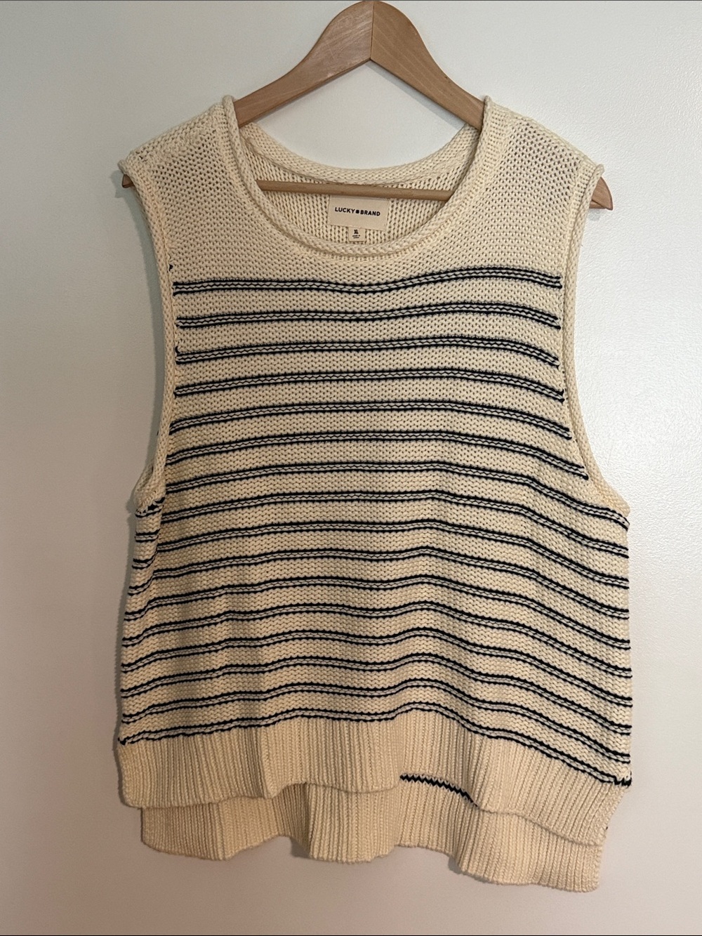 Lucky Brand Cream and Navy Striped Knit Tank or Sweater Vest XL